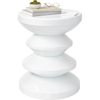 Relaxdays Relaxdays Side Table & Stool, Zigzag Design, Living Room Decor, H x D: 46 x 35 cm, Metal, White
