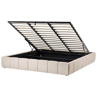 Beliani Cama Moderna Tapizado De Tela 180 X 200 Cm Con Almacenaje Sin Cabecero Beige Claro Genas