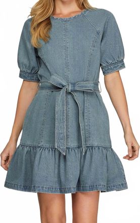 She + Sky Tailgate Denim Mini Dress In Medium Wash
