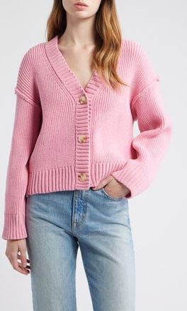 All in Favor Relaxed Chenille V-Neck Cardigan in Pink at Nordstrom Rack, Size Large