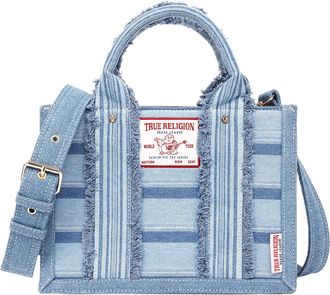 True Religion Multi-Stripe Denim Modern Tote with Removable Crossbody Strap