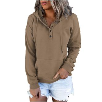 Generic Your Orders My Account Black of Friday Sweatshirts for Women UK Clearance Casual Button Down Long Sleeve Hoodies With Pocket Solid Color V-Neck Hood P