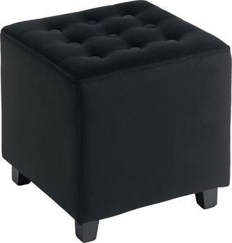 HOMCOM Square Footstool Small Ottoman With Wood Legs For Bedroom - Charcoal grey | TJ Hughes