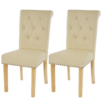 Hhg Set 2x Sedie Vintage Retr&ograve; Inglesi Sala Pranzo Chesterfield Ii Ecopelle Avorio Piedi Chiari