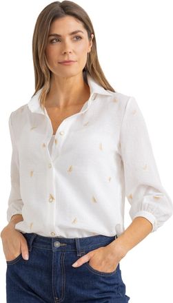 Klass Embroidered Linen Look Blouse - White/LT Gold - 16