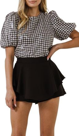 English Factory Sequin Gingham Top in Black/White at Nordstrom, Size Small