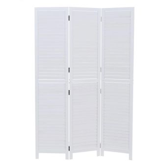 Hhg [nunca Usado] Biombo Hhg-506b, Separador De Ambientes, Mampara De Protecci&oacute;n Visual, Madera De Paulownia Vintage, 180 X 120 Cm, Blanco Desgastado