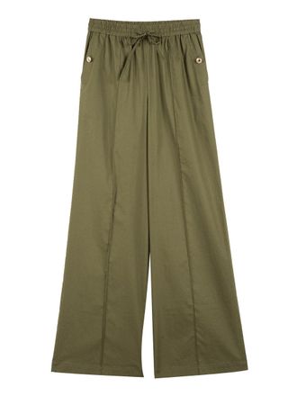 Twin-Set Wide-Leg Pants with Drawstring Waist and Button-Detail Pockets