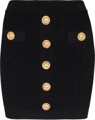 Balmain button-detail knitted miniskirt - women - Viscose/Polyester - 38 - Black