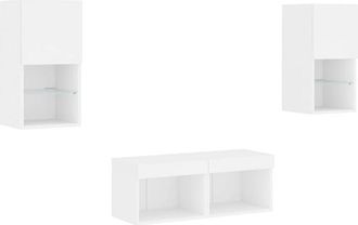 vidaXL Muebles De Tv De Pared Con Luces Led 4 Piezas Blanco Vidaxl