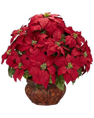 Nearly Natural Poinsettia With Decorative Planter Silk Arrangement