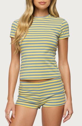 Edikted Isara Stripe Crop T-Shirt in Blue-And-Yellow at Nordstrom, Size X-Small