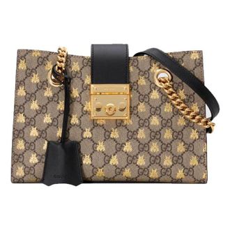 Gucci (WMNS) Gucci Padlock Metallic Bee Printing Logo Canvas Chain handbag Small / Black Classic 498156-9F26G-8319
