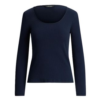 Ralph Lauren Top a maniche lunghe a coste con scollo a V - - Tops - Donna - Blu - L