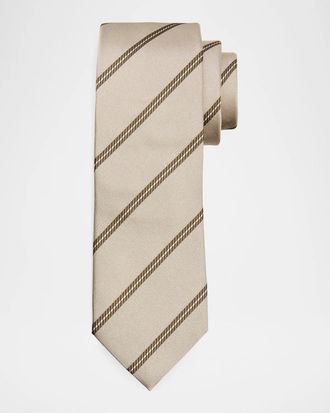 Brunello Cucinelli Men & apos;s Regimental Stripe Silk Tie