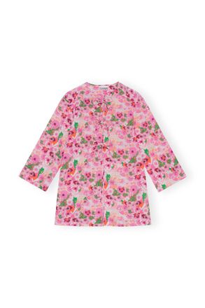 Ganni Pink Open Tie Band Blouse - Size 10/12 Organic Cotton