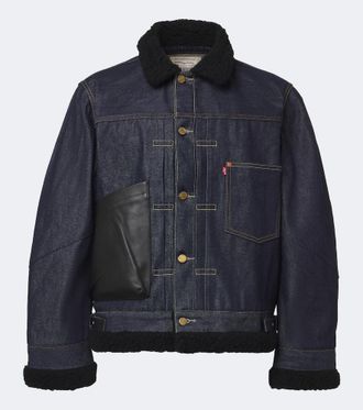 sacai Leather-trimmed denim jacket