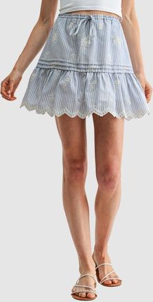 All in Favor Embroidered Pintuck Cotton Skirt in Blue Stripe at Nordstrom, Size X-Large