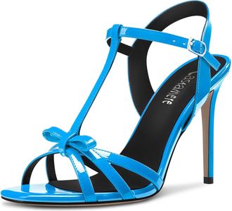 Castamere Women Stiletto High Heel Open Toe Ankle Strap T-strap Bow-knot Sandals Prom Casual 10 CM Heels Blue 8 UK