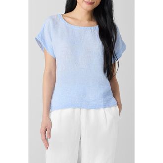 Eileen Fisher Stripe Crinkle Organic Linen Top in Ultma at Nordstrom Rack, Size X-Large