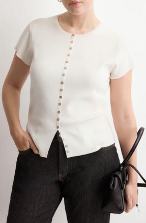 Mango Open Stitch Short Sleeve Cardigan in Ecru at Nordstrom, Size Medium