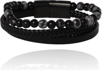 Lucky Brand Braided & Beaded Bracelet Set in Black at Nordstrom