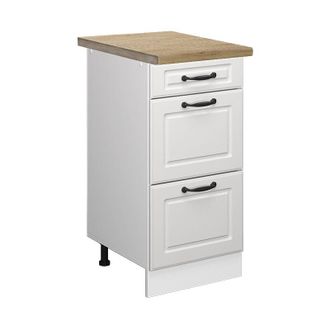 Vicco Mueble Bajo De Cocina R-line, Blanco Casa De Campo, 40 Cm Con Cajones, Et Roble Vicco