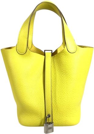 Herm&egrave;s Yellow Taurillon Clemence Leather Handbag Tote Bag (Pre-Owned)