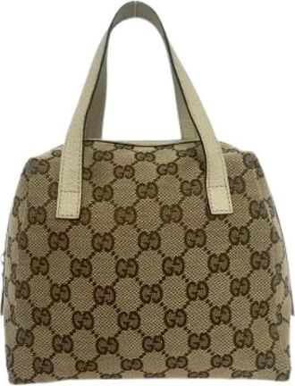Gucci Pre-owned Handbags, female, Beige, Size: ONE SIZE Pre-owned GG Canvas Leather Handbag