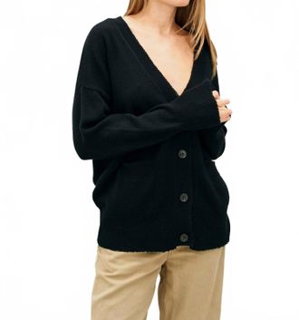 JUMPER 1234 Boyfriend With Buttons Heavy Cardigan In Black