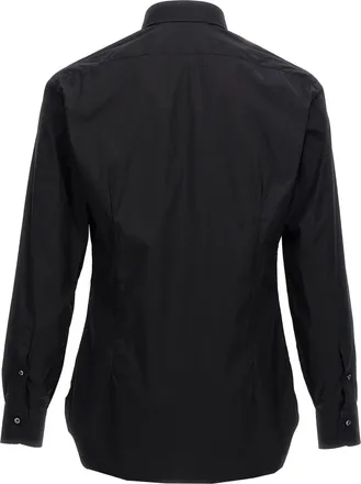 Barba Stretch Cotton Poplin Shirt - Black