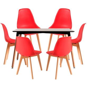 Regalos Miguel Regalos Miguel - Conjuntos De Mesa Y Sillas - Conjunto Mesa Tower Rectangular 120 X 80 Cm Negra Y Pack 6 Sillas Kelen - Rojo