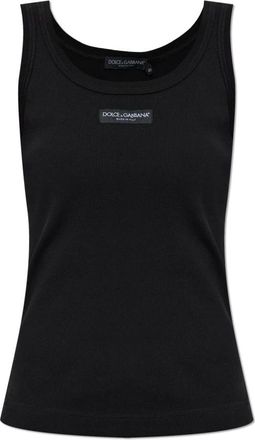 Dolce & Gabbana Top in Cotone con Logo Applicato - - Tops - Donna - Nero - M