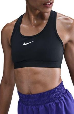 Nike Swoosh Medium Support Dri-FIT Unpadded Sports Bra in Black/White at Nordstrom Rack, Size X-Small