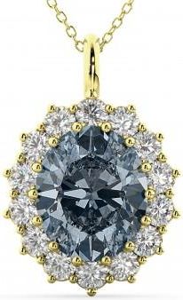 Allurez Oval Gray Spinel & Diamond Halo Pendant Necklace 14k Yellow Gold (6.40ct)