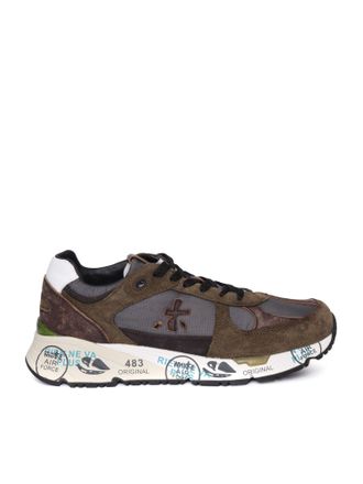 Premiata Sporty Calf Leather and Nylon Sneakers with Unique Printed Sole