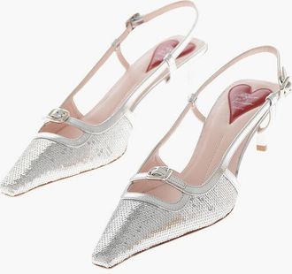 Roger Vivier Sequinned Leather Slingback Pumps MINI BUCKLE 6cm size 39