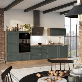 Vicco Cucina Componibile Fame-line, Verde-oro Rustico/rovere Dorato, 340 Cm Senza Piano Di Lavoro, Vicco