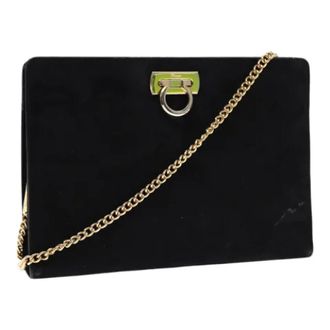 Ferragamo Pre-owned Clutches, female, Black, Size: ONE SIZE Pre-owned Suede Shoulder Bag