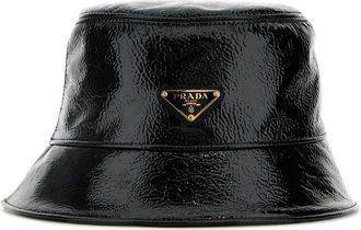 Prada Womens Naplak Leather Bucket Hat Black