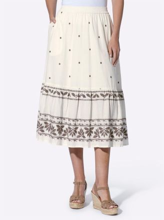 Heine Maxirock HEINE, Damen, Gr. 34, champagner, dunkeltaupe, gemustert, 100% Baumwolle, gebl&uuml;mt, gemustert, mehrfarbig, lang, R&ouml;cke Maxirock