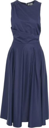 Elisabetta Franchi Midi Jurk Mouwloos Ronde Hals - Dames - Casual kleedjes - Blauw - XS - Katoen - Kleedjes