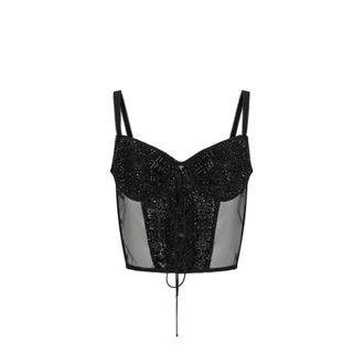 Ermanno Scervino Sleeveless Tops, female, Black, Size: L Top with Embroidery