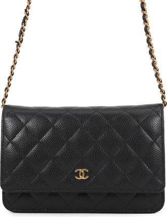 Chanel Black Grained Calfskin Chain/Shoulder Wallet (Pre-Owned)