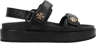 Tory Burch Zwarte Leren Platte Sandalen - Dames - Sandalen - Zwart - 38 EU - Leer - Schoenen