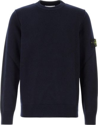 Stone Island Crewneck Sweater with Textured Knit Finish and Logo Patch