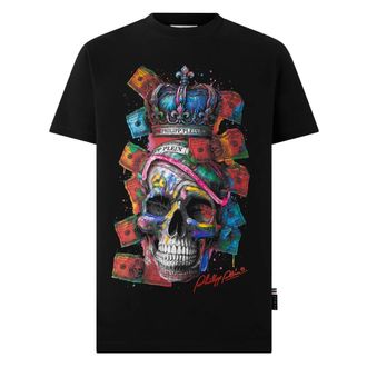 Philipp Plein T-Shirt Round Neck Ss Skull - Heren - T-shirts - Zwart - L - Katoen - Tops