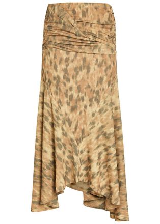 Ganni Printed Asymmetric Jersey Midi Skirt - Light Brown - 34 (UK6 / XS)