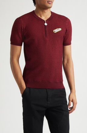 Casablanca Bubble Jacquard Quarter Zip Polo in Burgundy at Nordstrom, Size X-Large