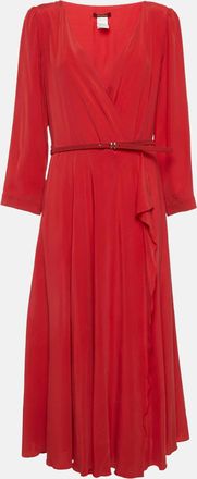 Max Mara Red Silk Belted Wrap Dress